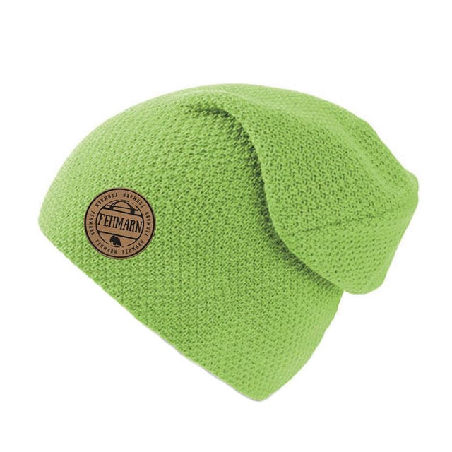 Strickmütze mit Fehmarn Patch neongrün