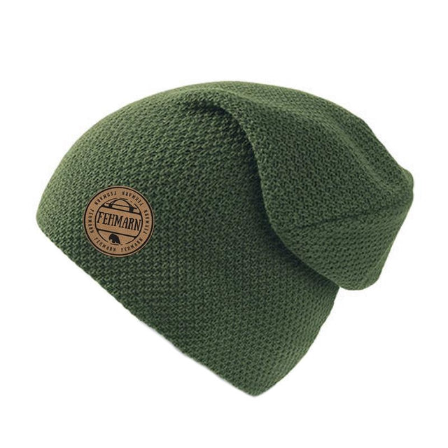 Strickmütze mit Fehmarn Patch olivgrün