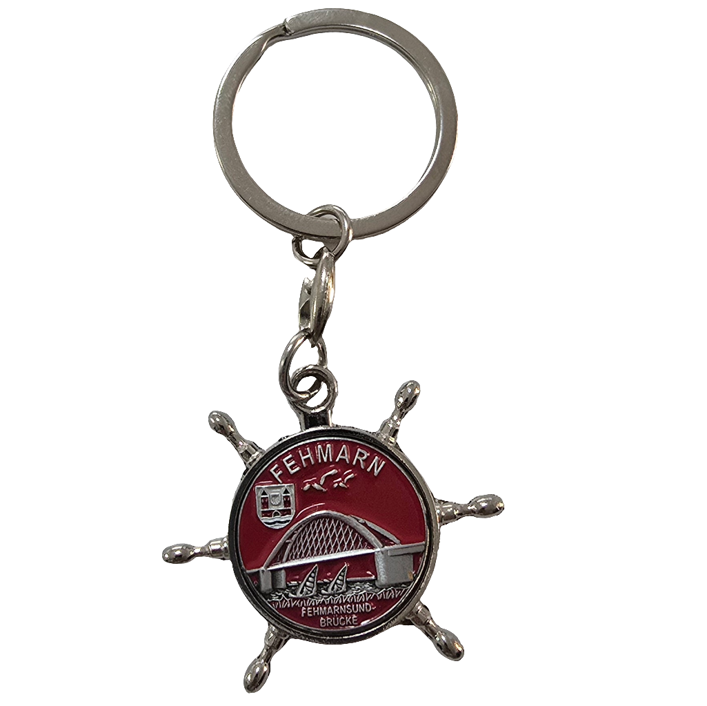 Schlüsselanhänger Steuerrad rot Fehmarn Brücke