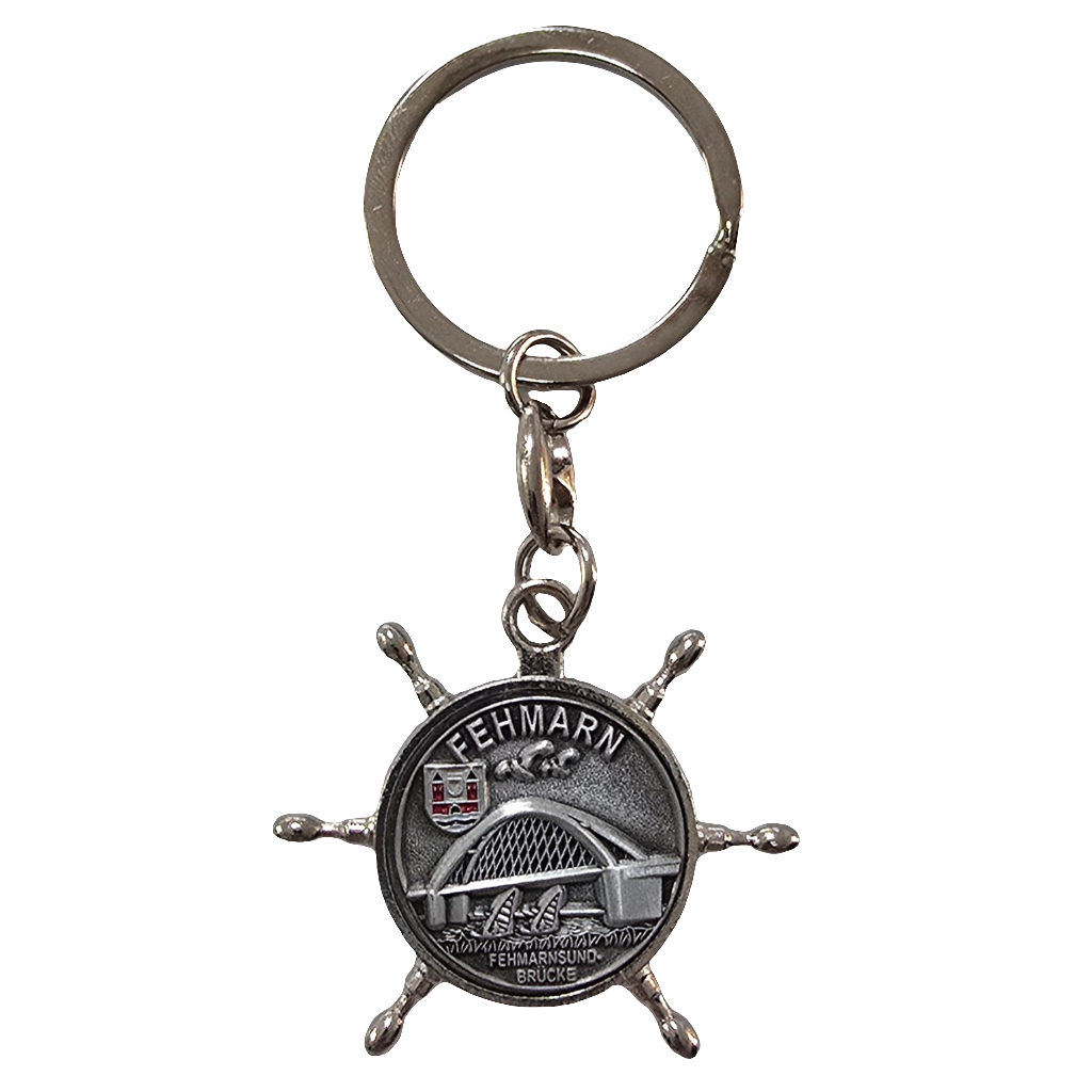 Schlüsselanhänger Steuerrad silber Fehmarn Brücke