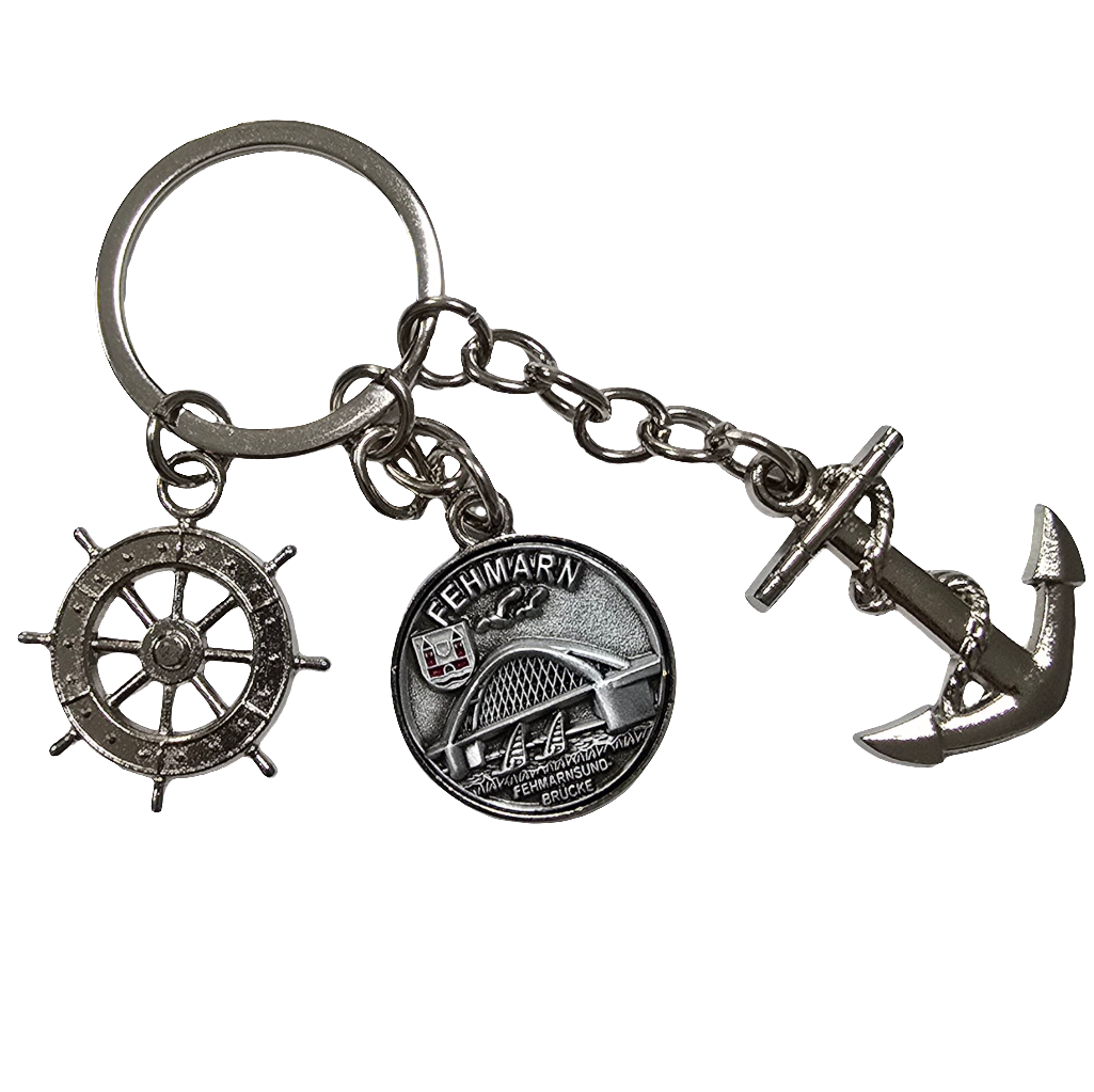 Schlüsselanhänger Anker Steuer silber Fehmarn Brücke