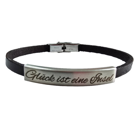 Lederarmband | Glück ist eine Insel | graviert schwarz
