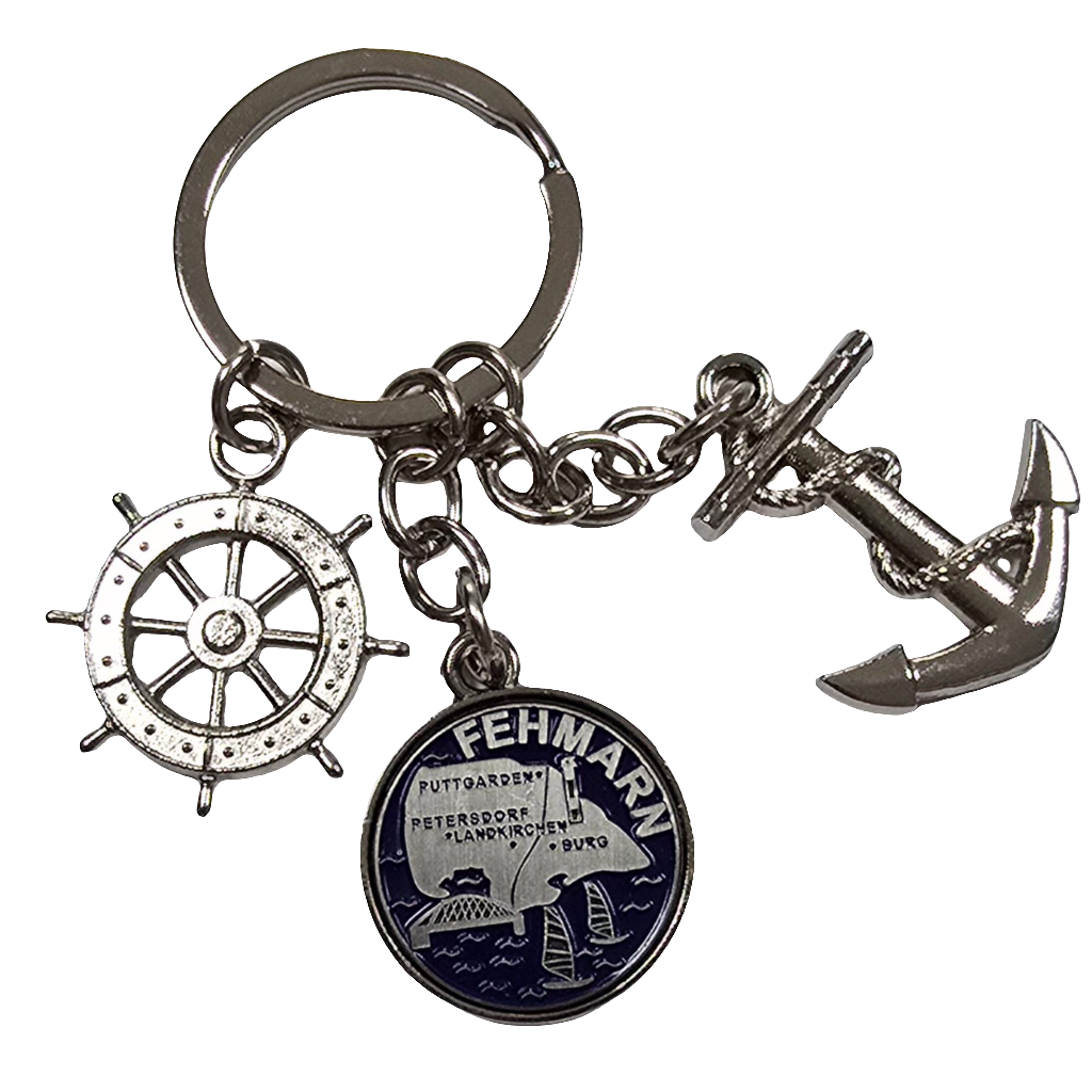 Schlüsselanhänger Anker Steuer blau Fehmarn Insel