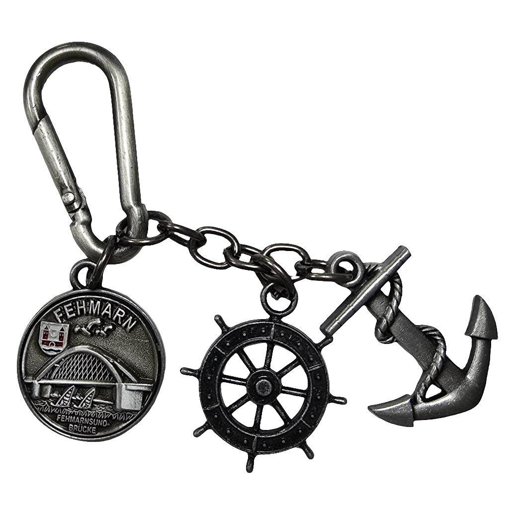 Schlüsselanhänger Anker Steuer antik silber Fehmarn Brücke