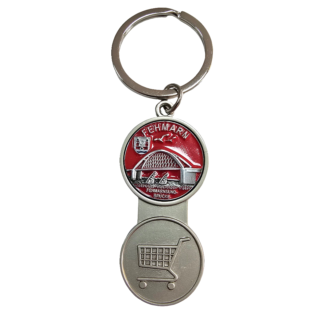 Schlüsselanhänger Einkaufwagenlöser rot Fehmarn Brücke
