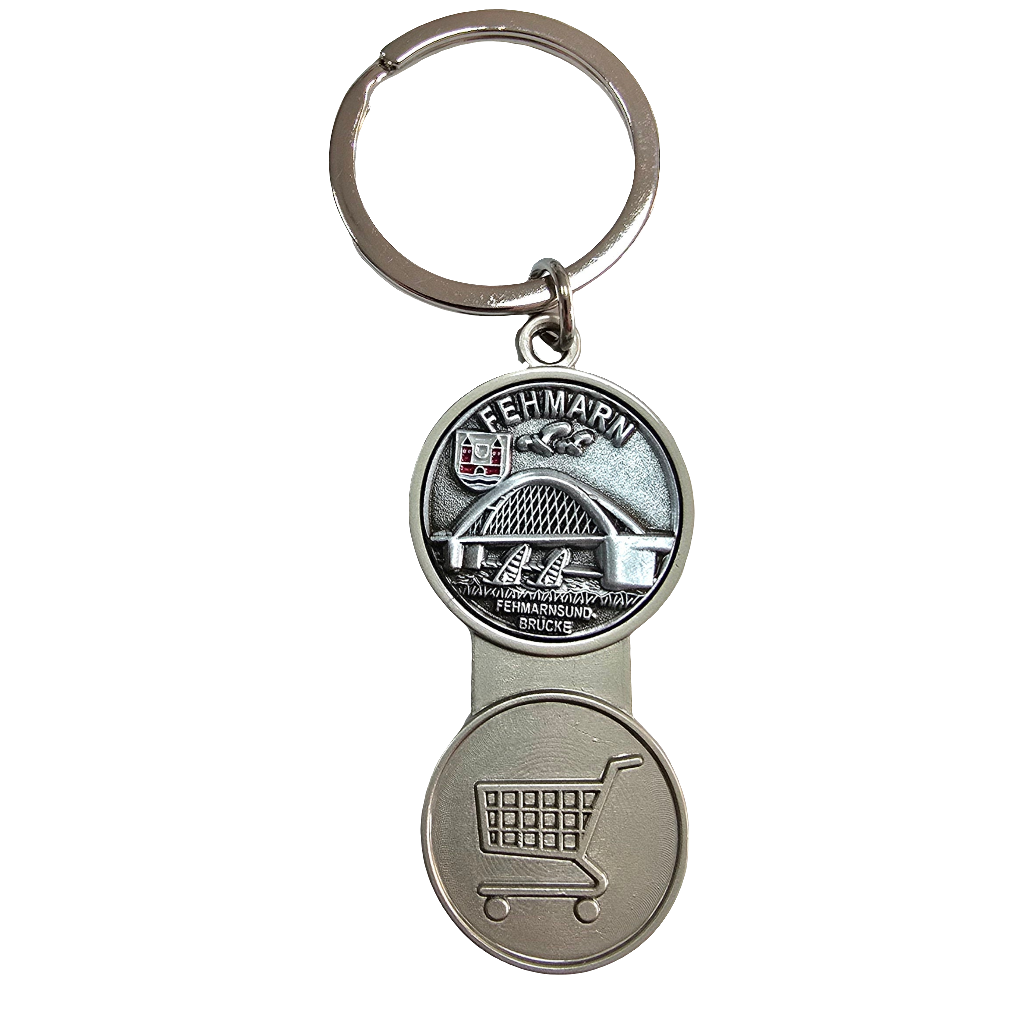 Schlüsselanhänger Einkaufwagenlöser silber Fehmarn Brücke