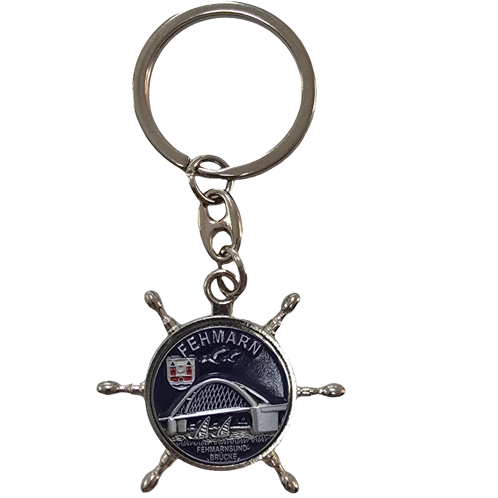Schlüsselanhänger Steuerrad blau Fehmarn Brücke