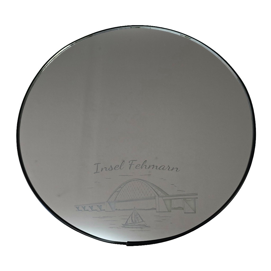 Spiegel rund | Brücke mit Boot | Gravur klein