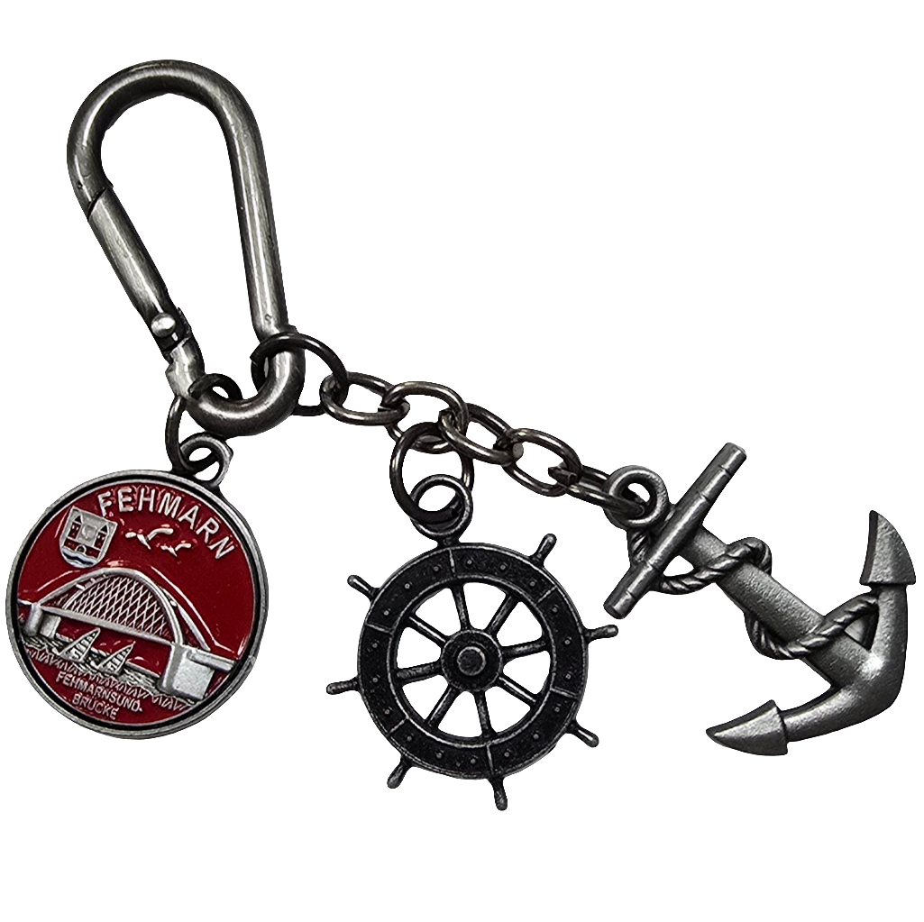 Schlüsselanhänger Anker Steuer antik rot Fehmarn Brücke