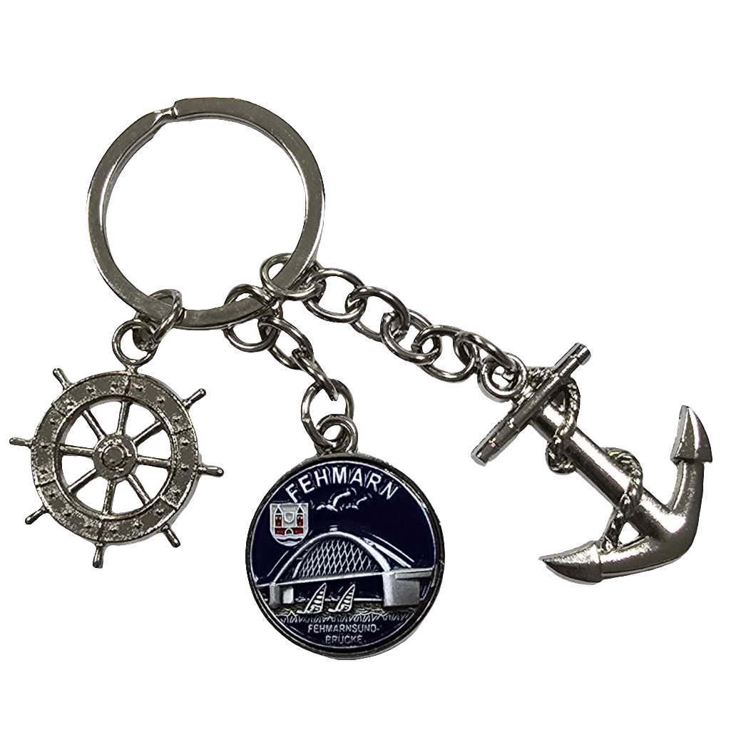 Schlüsselanhänger Anker Steuer blau Fehmarn Brücke
