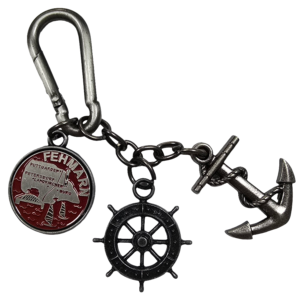 Schlüsselanhänger Anker Steuer antik rot Fehmarn Insel