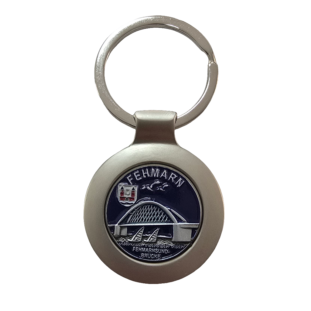 Schlüsselanhänger rund blau Fehmarn Brücke