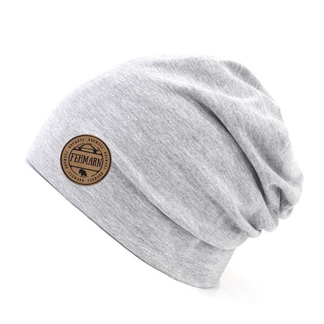 Beanie Mütze mit Fehmarn Patch hellgrau meliert