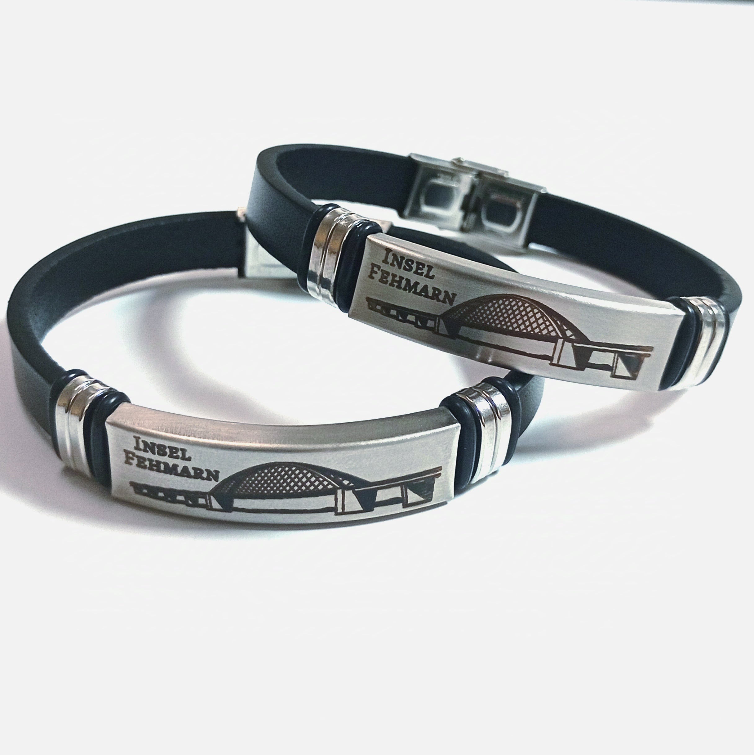 Lederarmband | Fehmarn Brücke | graviert schwarz I
