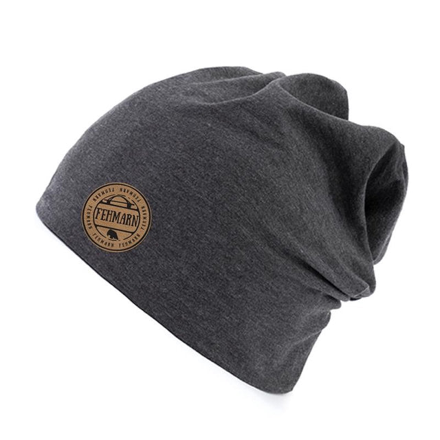 Beanie Mütze mit Fehmarn Patch dunkelgrau meliert