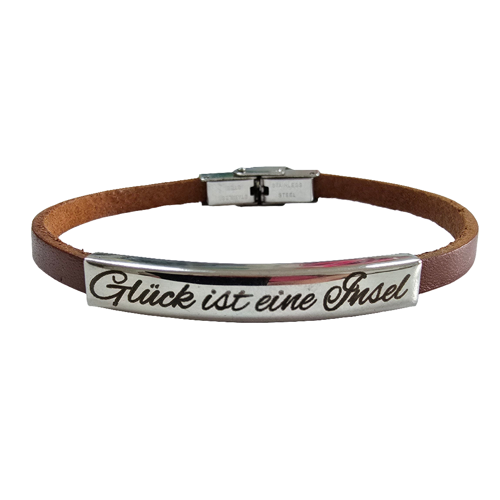 Lederarmband | Glück ist eine Insel | graviert braun