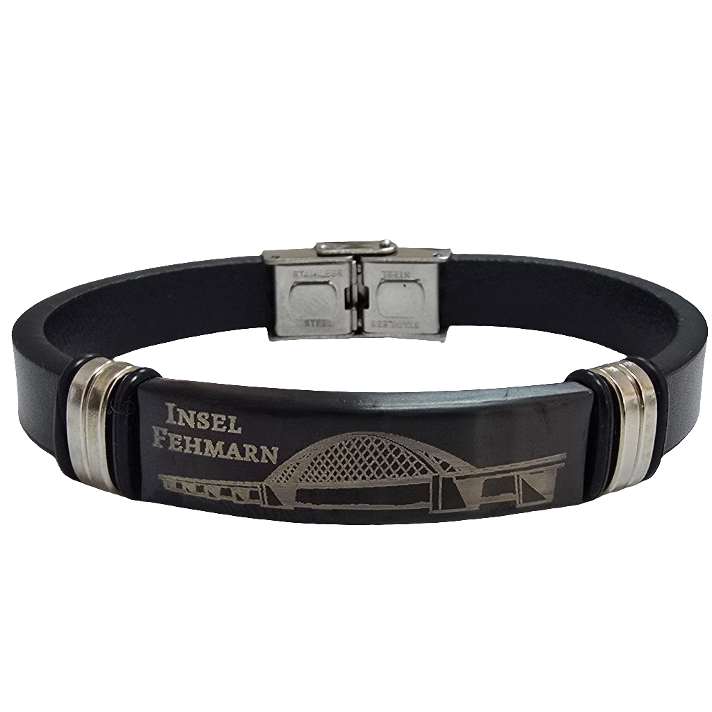 Lederarmband | Fehmarn Brücke | graviert schwarz II