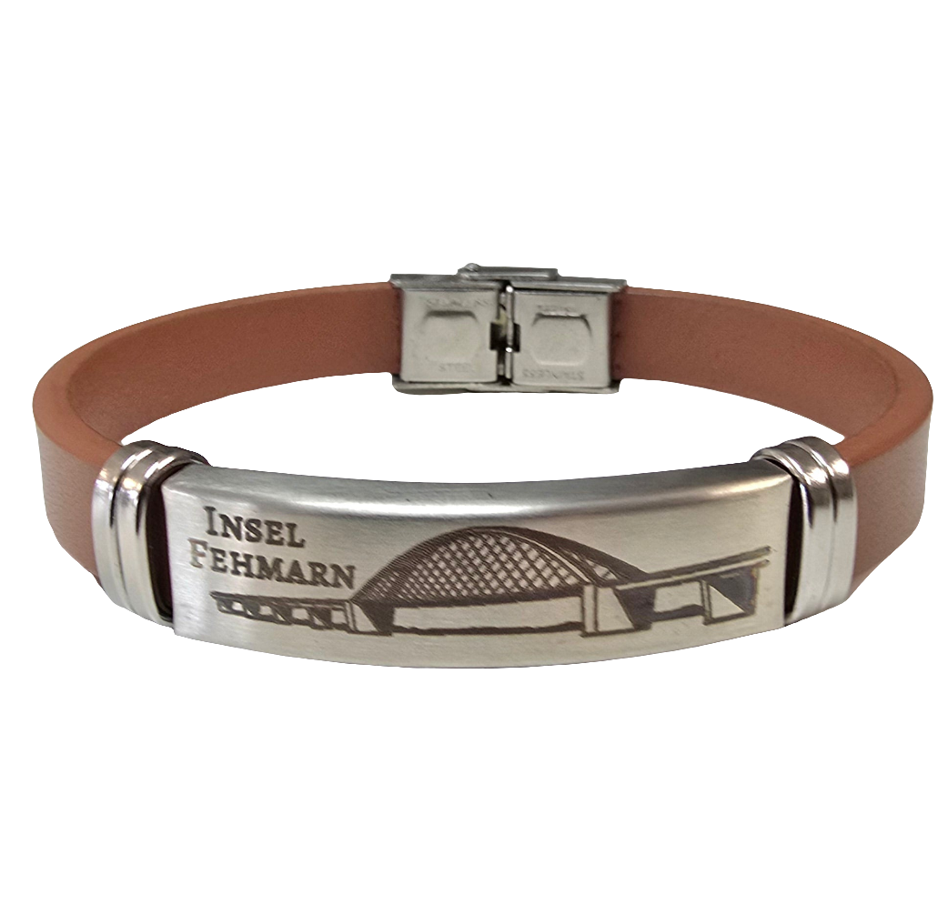 Lederarmband Fehmarn Brücke graviert braun