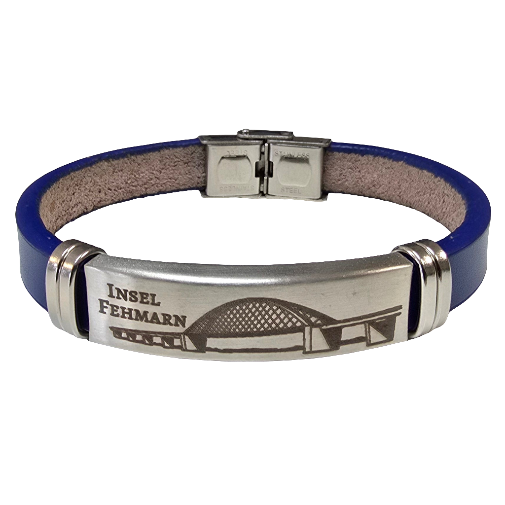 Lederarmband Fehmarn Brücke graviert blau