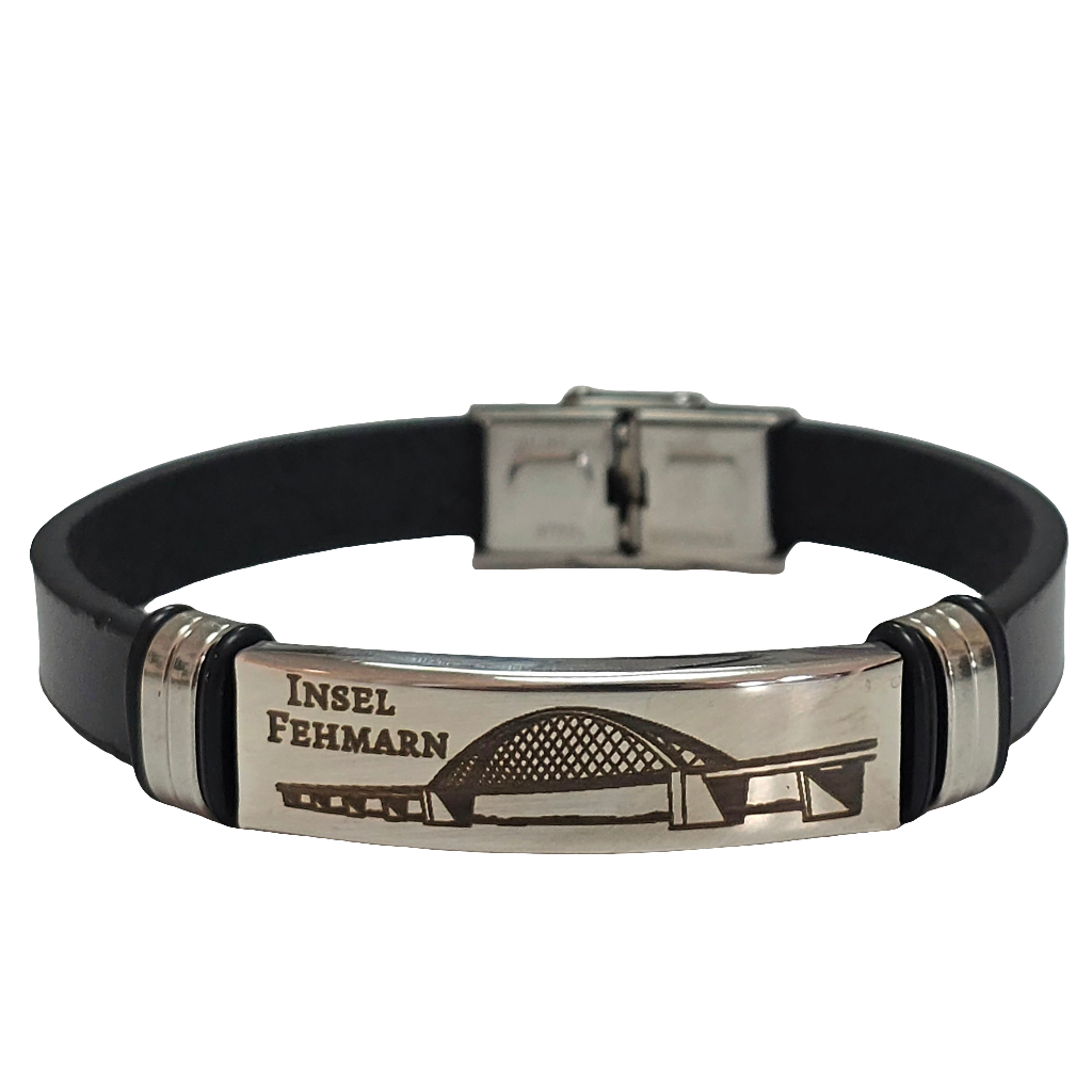 Lederarmband | Fehmarn Brücke | graviert schwarz I