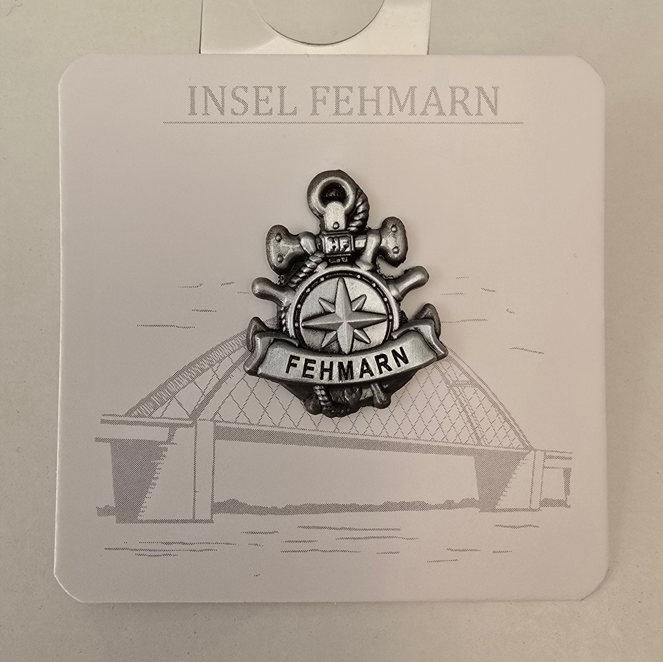 Ansteck Pin Anker Kompass Fehmarn silberfarben