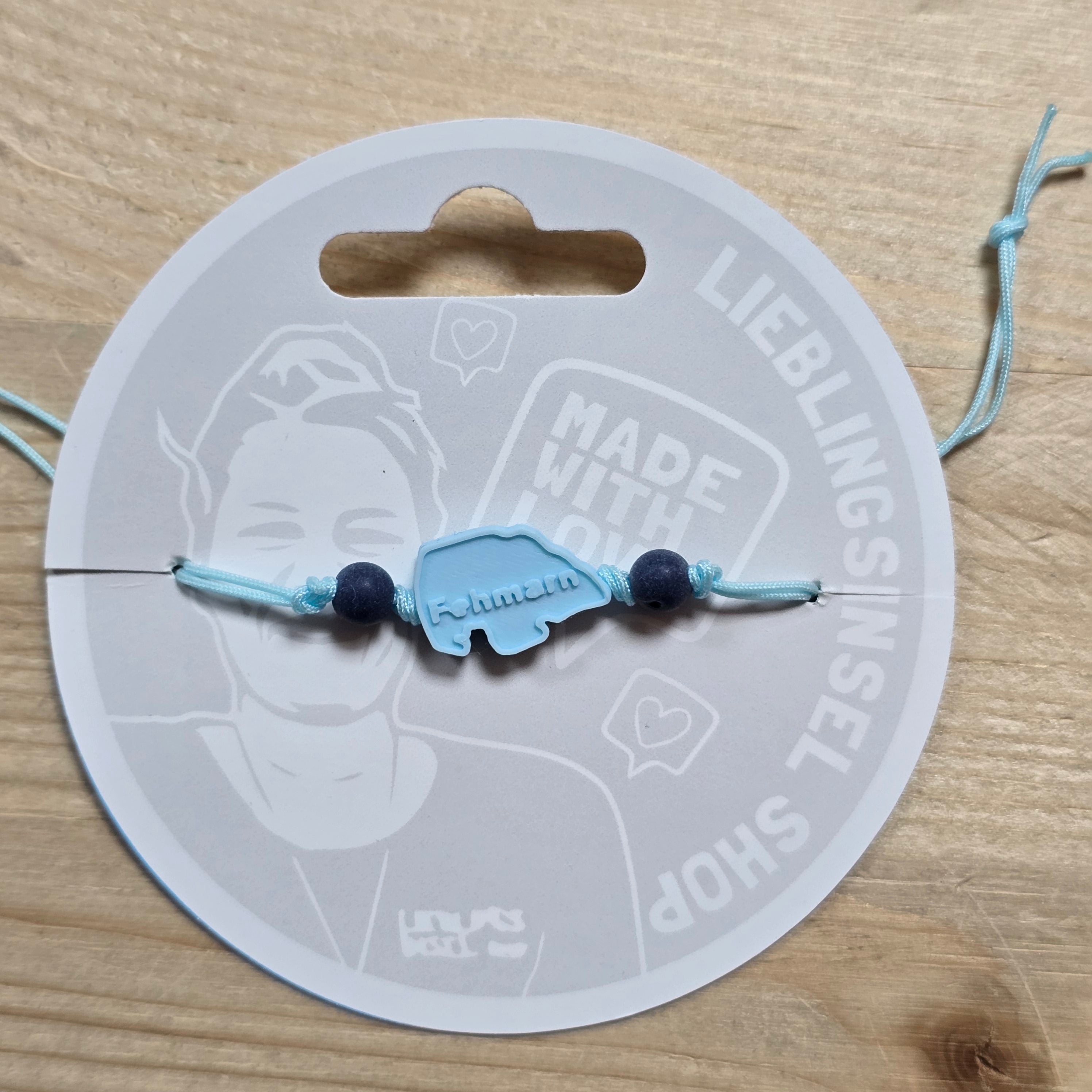 3d-Armband Insel mit Schrift Fehmarn | eisblau