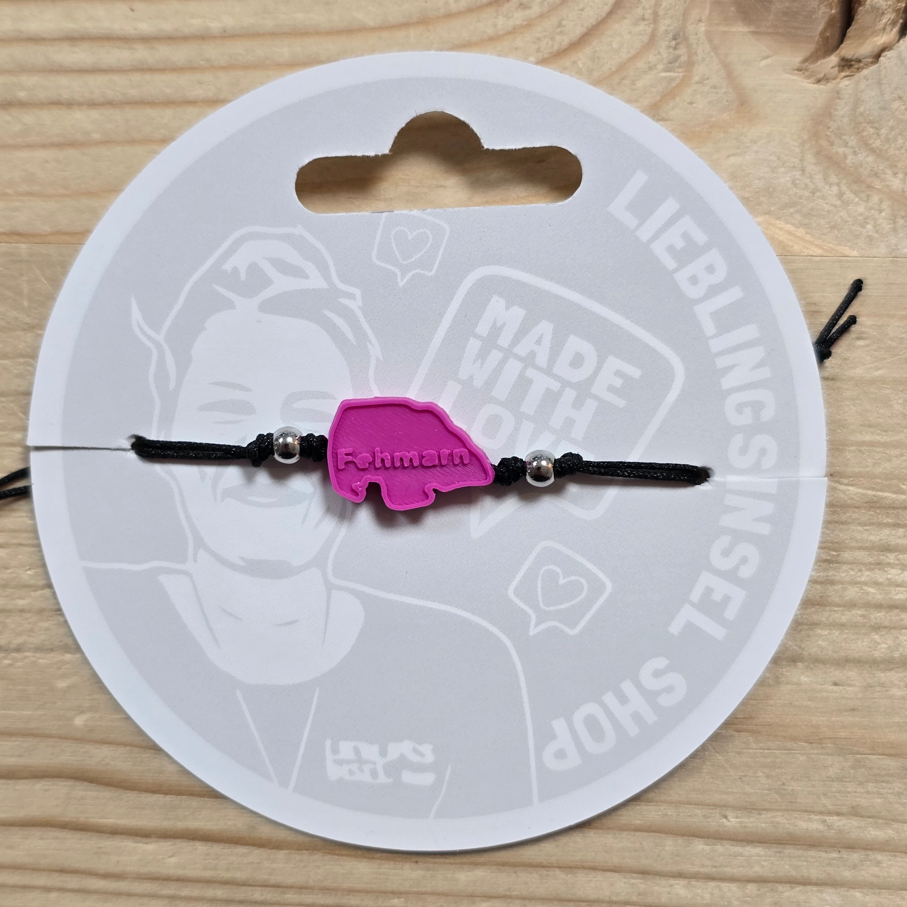 3d-Armband Insel mit Schrift Fehmarn | magenta