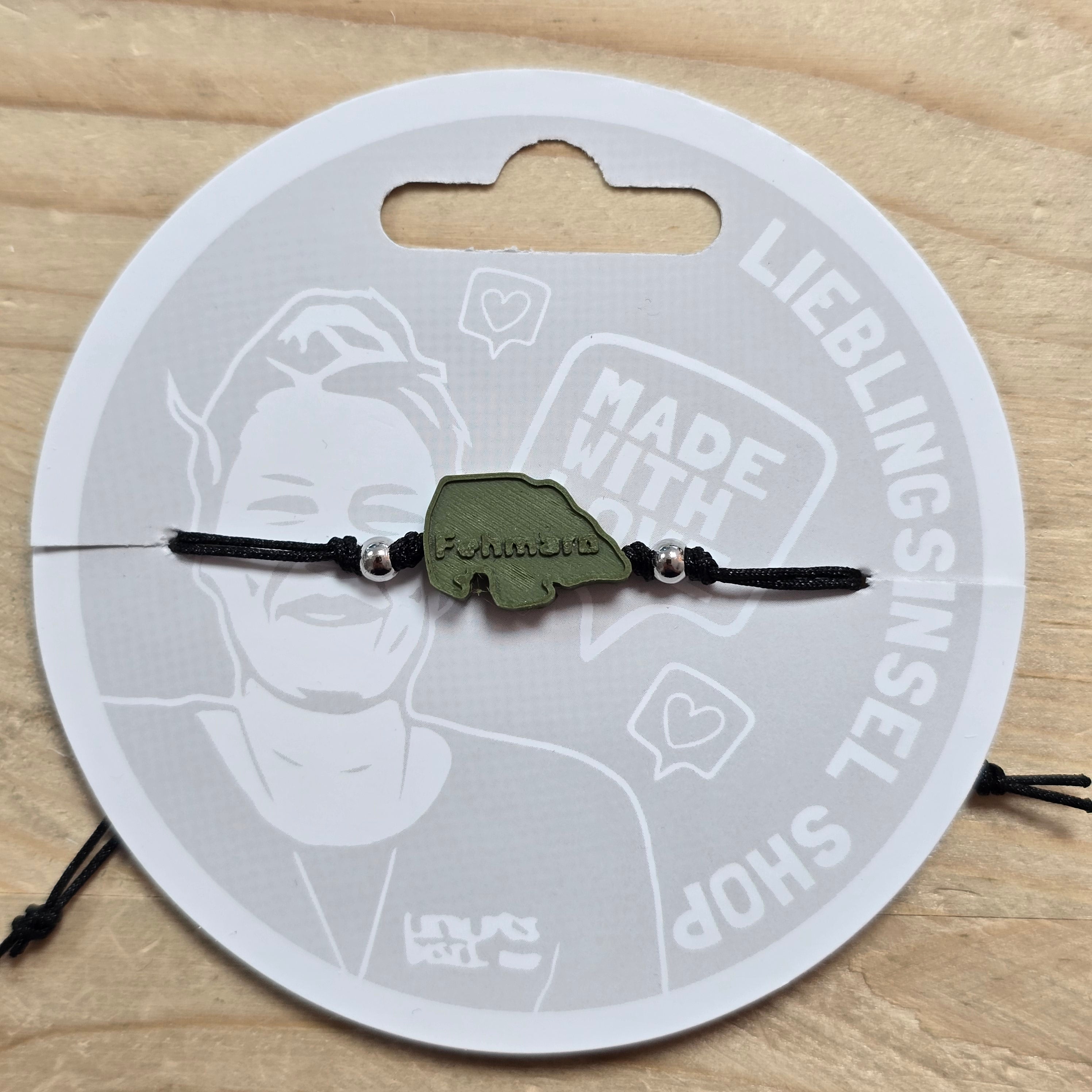 3d-Armband Insel mit Schrift Fehmarn | dunkelgrün