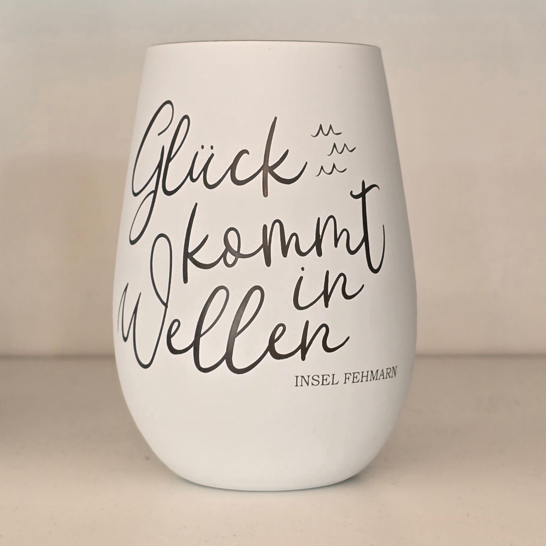 Windlicht Glück kommt in Wellen weiß