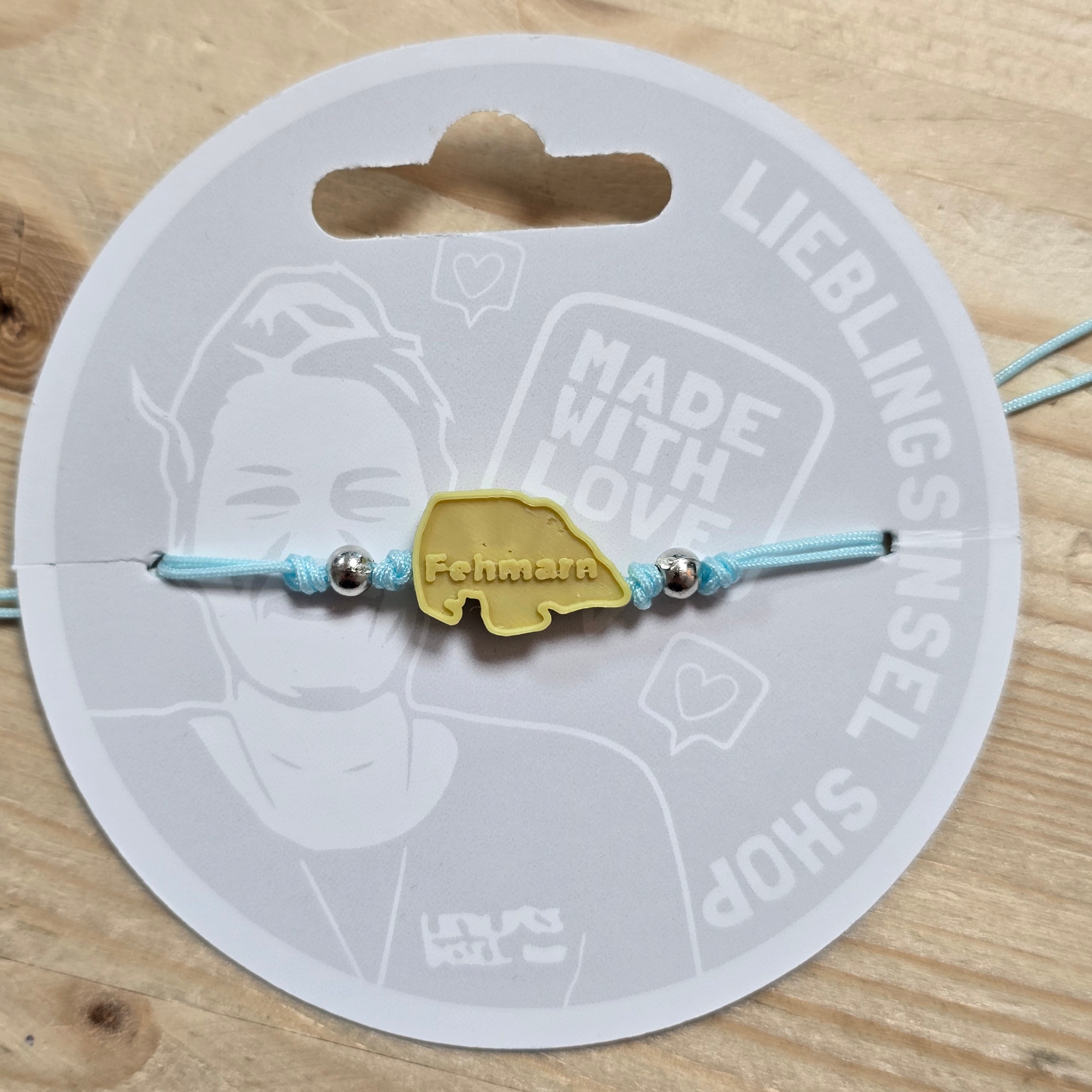 3d-Armband Insel mit Schrift Fehmarn | gelb IIII