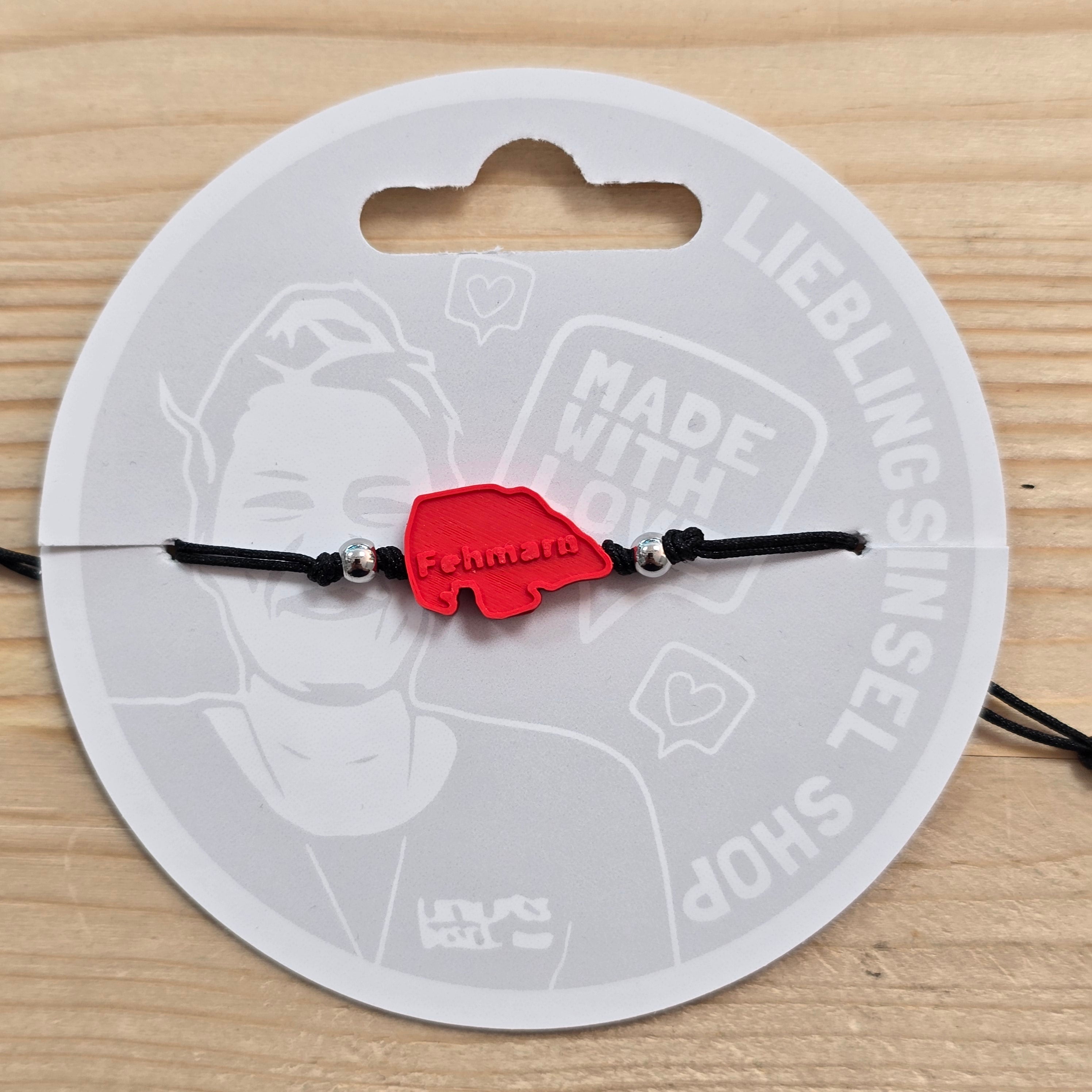 3d-Armband Insel mit Schrift Fehmarn | hellrot