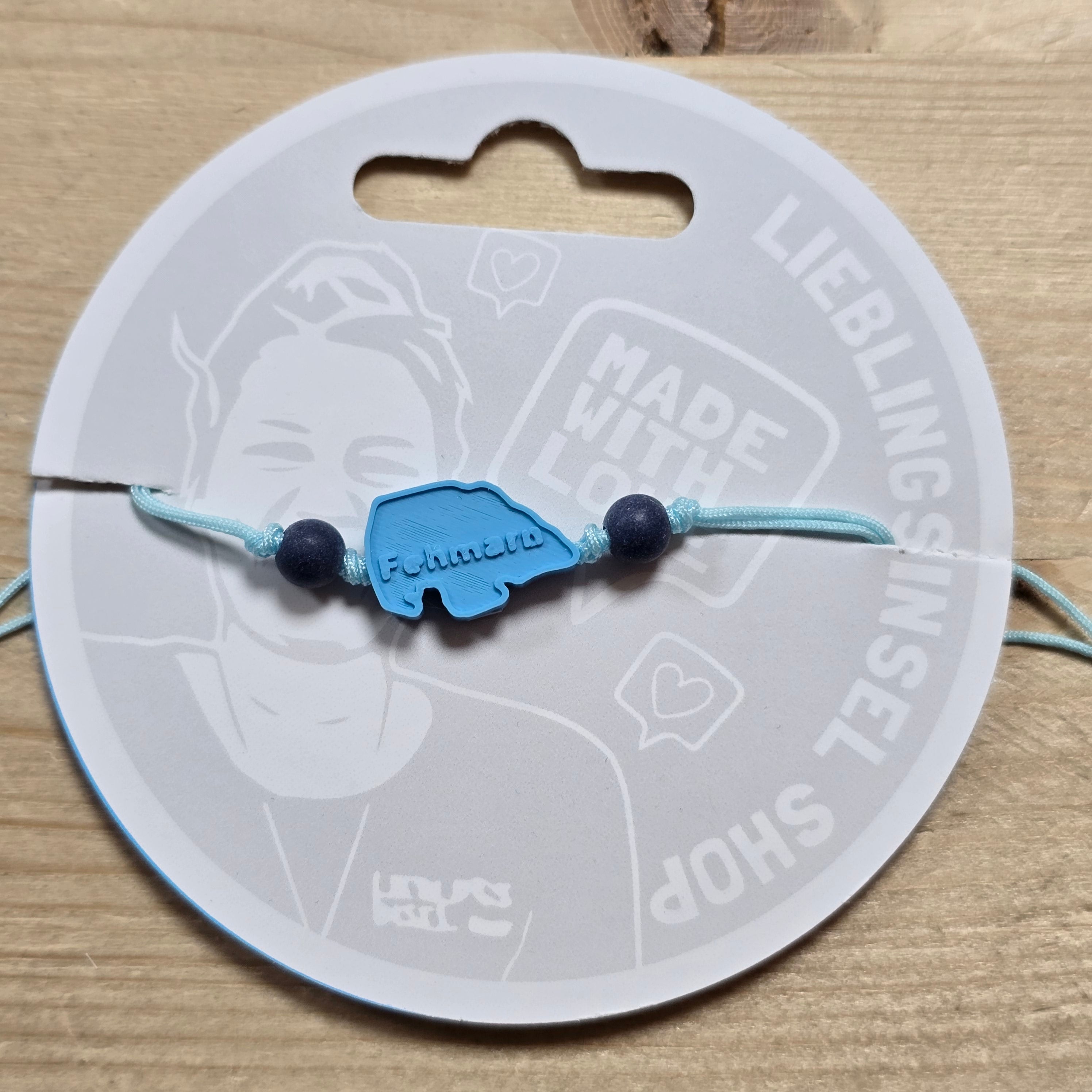 3d-Armband Insel mit Schrift Fehmarn | himmelblau