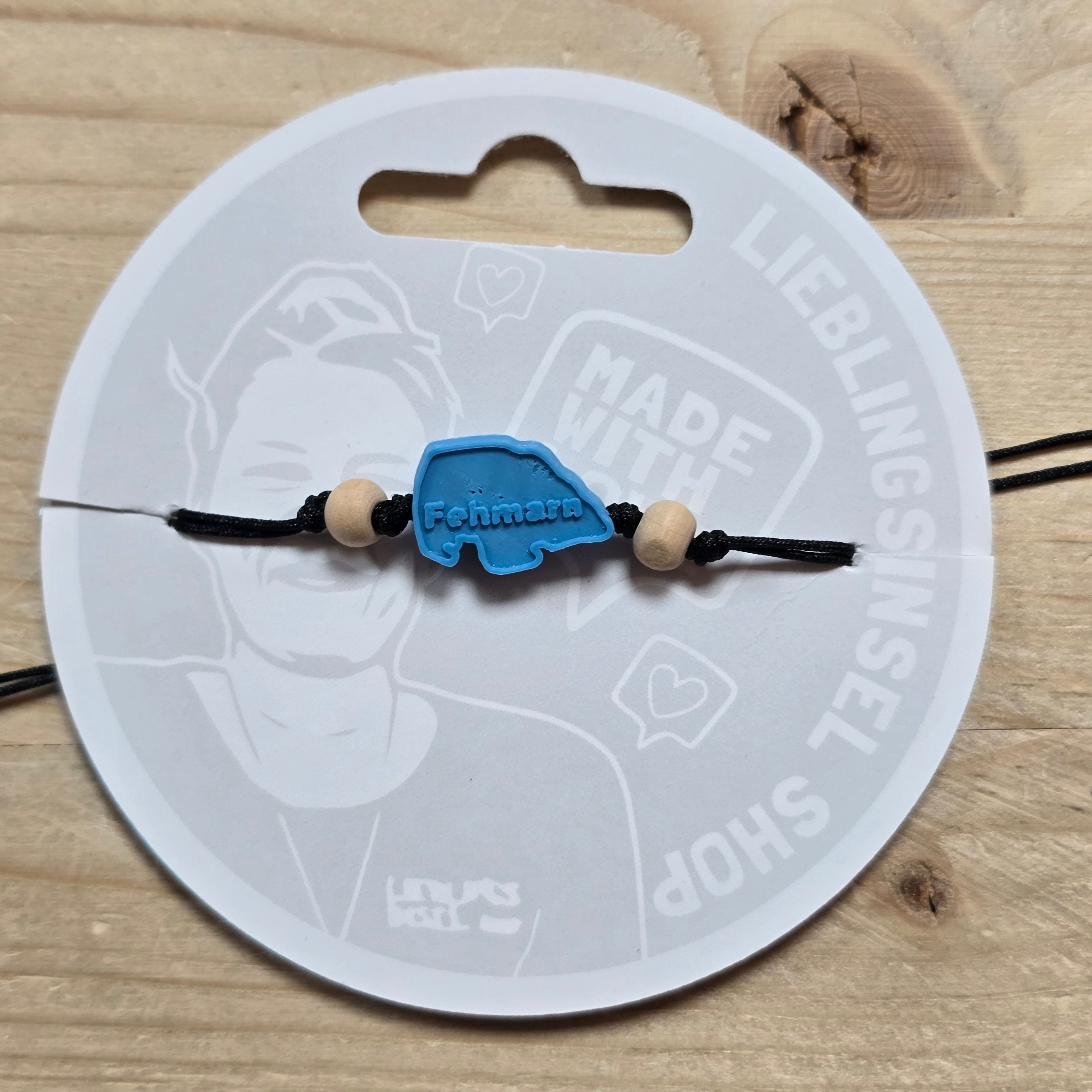 3d-Armband Insel mit Schrift Fehmarn | blau I